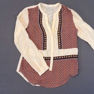 Madison Marcus Womens Sm Silk Abstract‎ Panel Geo Print Blouse Multi Colored LS